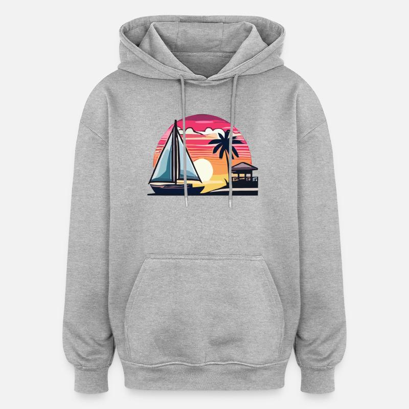 Été - Sweat à capuche oversize unisexe - gris chiné