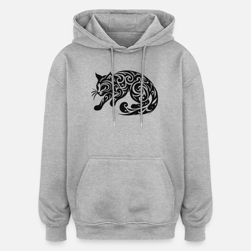 Chat noir - Sweat à capuche oversize unisexe - gris chiné