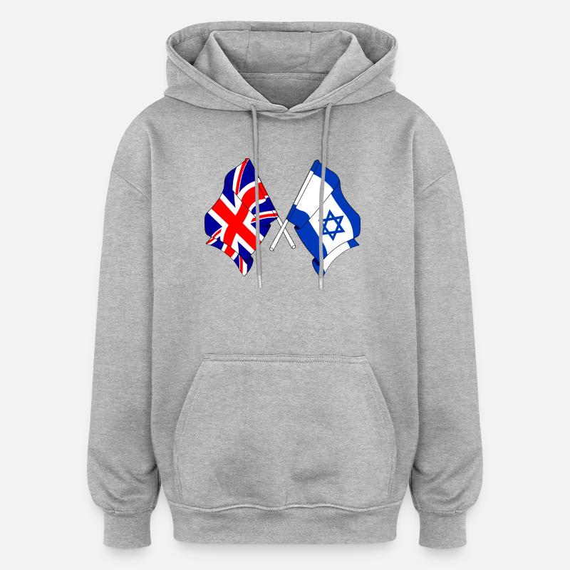 Drapeau de l’Angleterre et drapeau d’Israël - Sweat à capuche oversize unisexe - gris chiné