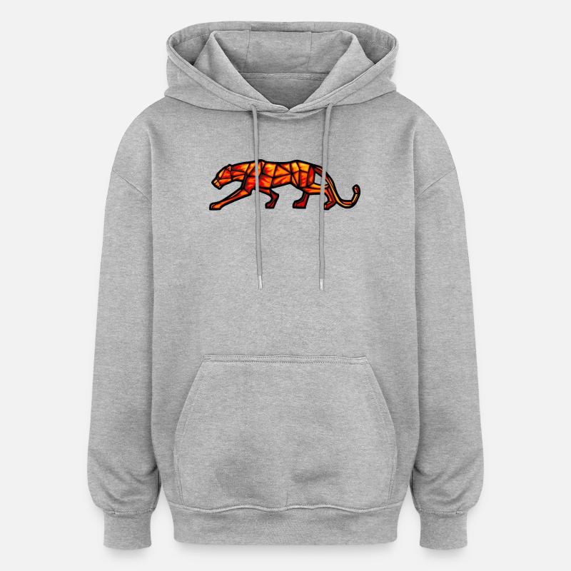 panthère design géométrique feu - Sweat à capuche oversize unisexe - gris chiné