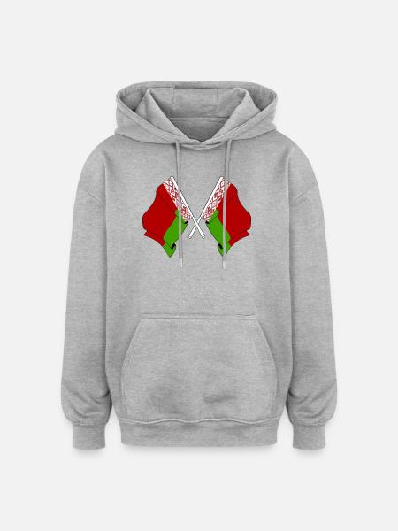 Deux drapeaux croisés de Russie blanche - Sweat à capuche oversize unisexe - gris chiné