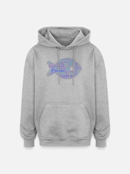 POISSON. POISSON D'AVRIL - Sweat à capuche oversize unisexe - gris chiné