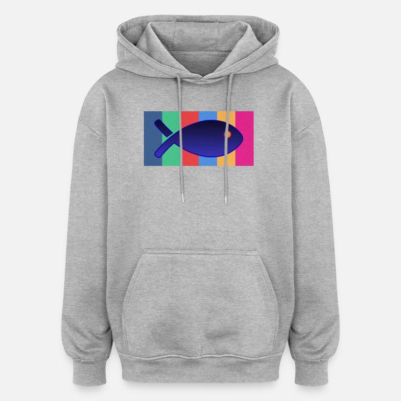 poisson - Sweat à capuche oversize unisexe - gris chiné