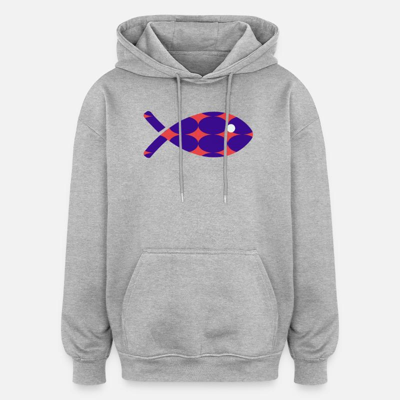 FISCH - Oversized Unisex Hoodie - Grau meliert