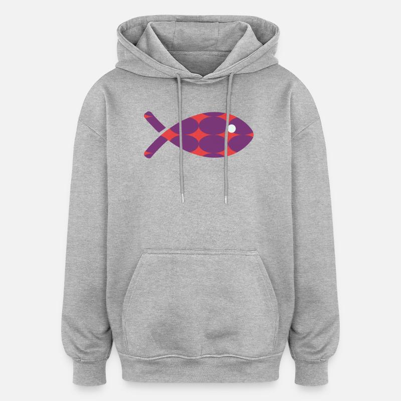POISSON. MEMOIRE. SARDINE. POISSON D'AVRIL - Sweat à capuche oversize unisexe - gris chiné