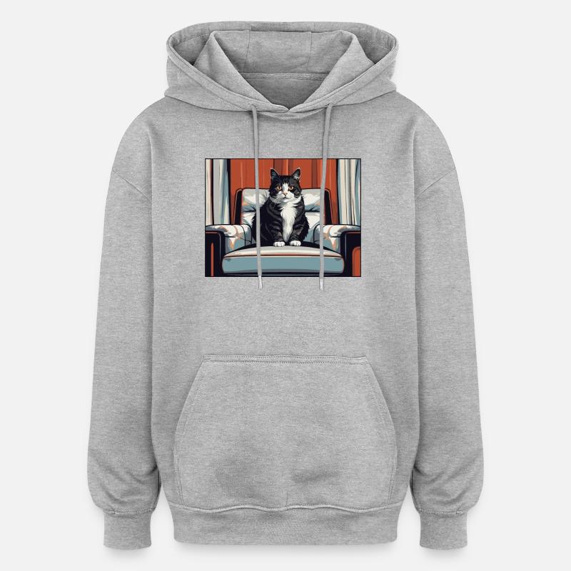 Chat sur fauteuil - Sweat à capuche oversize unisexe - gris chiné