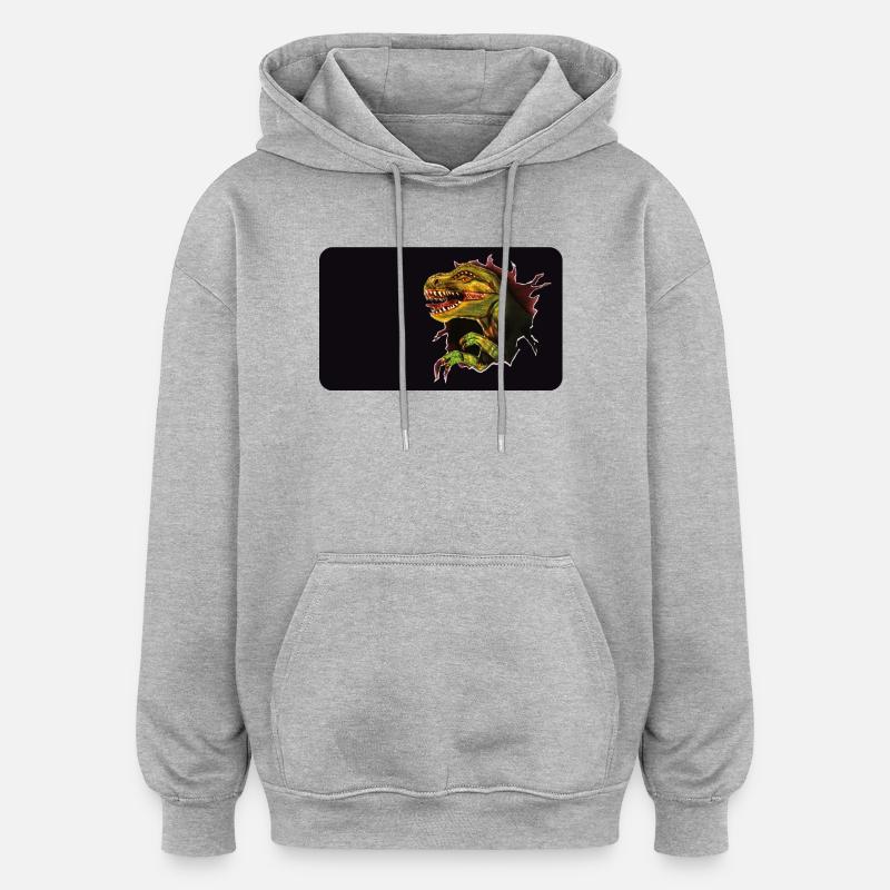 T-Rex Breakout à travers le trou - Sweat à capuche oversize unisexe - gris chiné