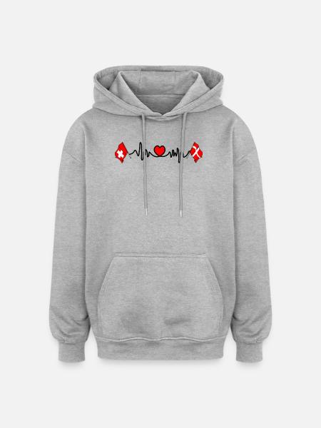 Cardio coeur Drapeau Suisse, drapeau Danemark - Sweat à capuche oversize unisexe - gris chiné