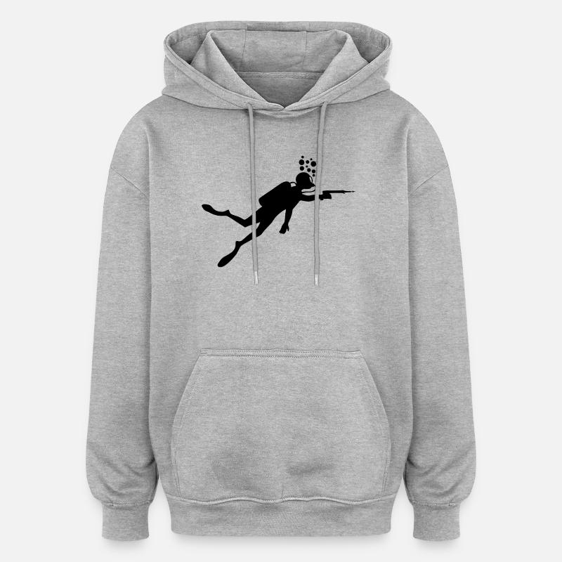 Taucher mit Harpune - Oversized Unisex Hoodie - Grau meliert