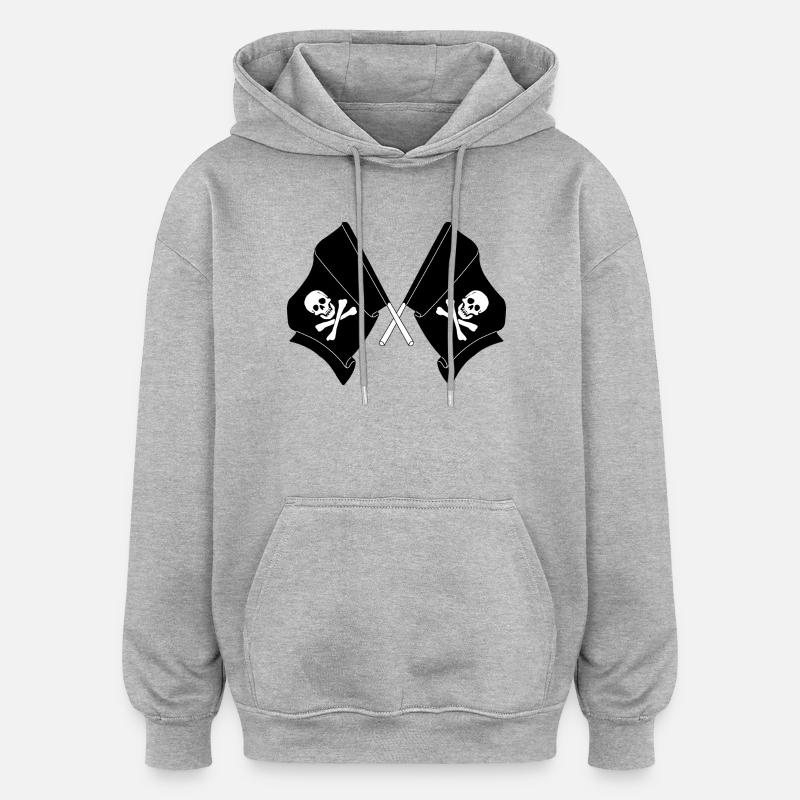 Deux drapeaux croisés de pirates - Sweat à capuche oversize unisexe - gris chiné