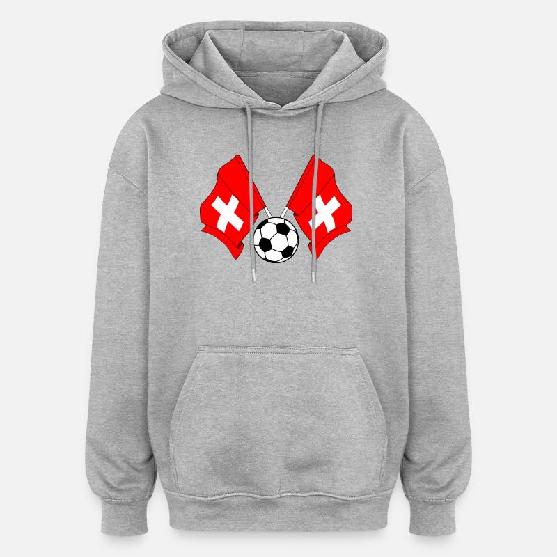 Deux drapeaux suisses football Suisse - Sweat à capuche oversize unisexe - gris chiné