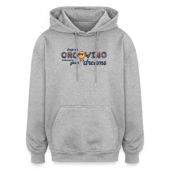 keep on grooving 70th retro music spruch - Oversized Unisex Hoodie - Grau meliert - Vorne - Noah (186cm)