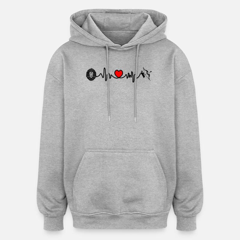 Fréquence cardiaque cardio Lion Sagittaire - Sweat à capuche oversize unisexe - gris chiné