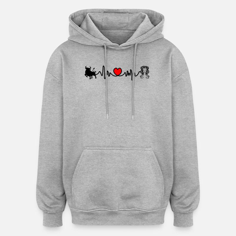 Fréquence cardiaque cardio Taureau vierge - Sweat à capuche oversize unisexe - gris chiné