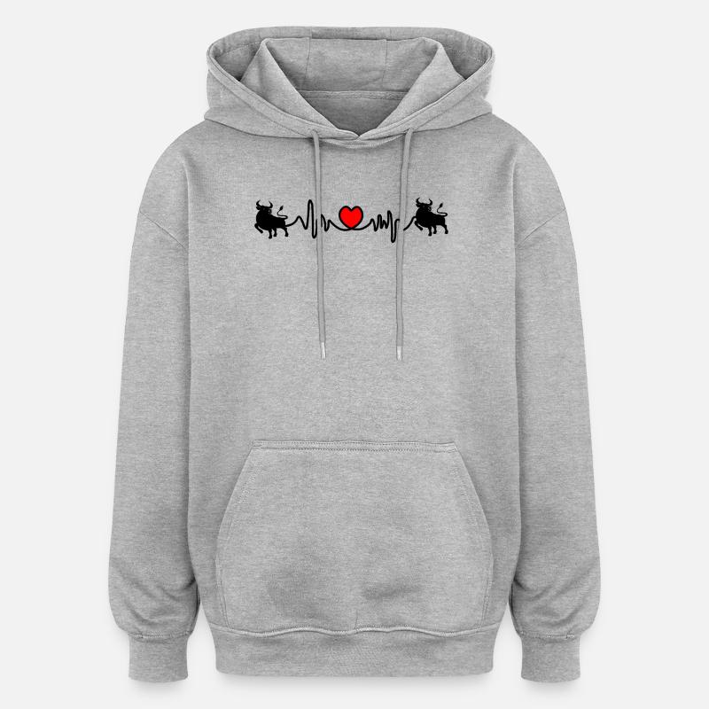 Herzfrequenz Cardio Stier Bulle - Oversized Unisex Hoodie - Grau meliert