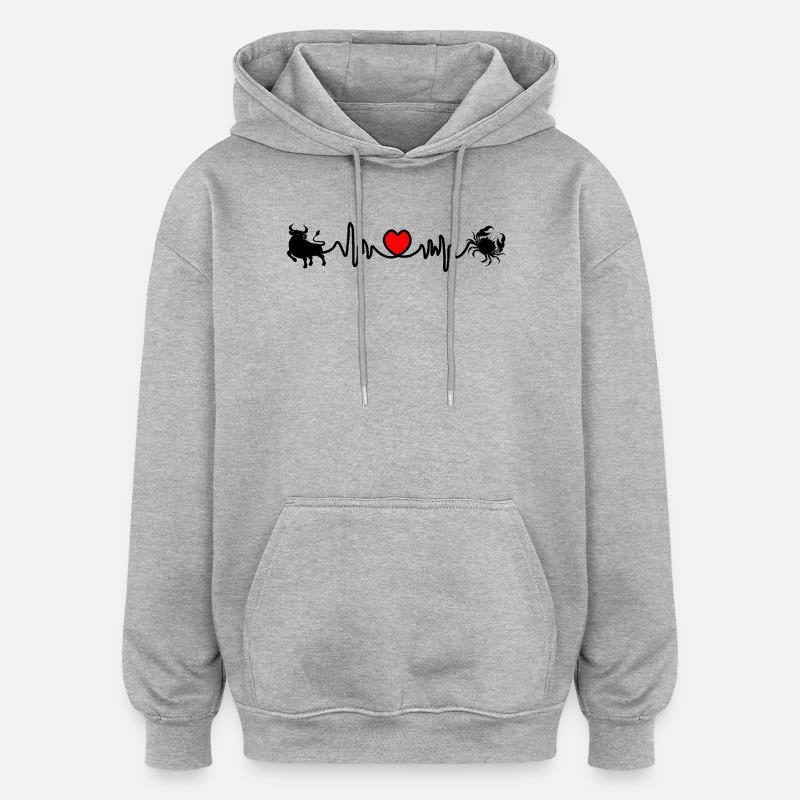 Fréquence cardiaque cardio Taureau Cancer - Sweat à capuche oversize unisexe - gris chiné