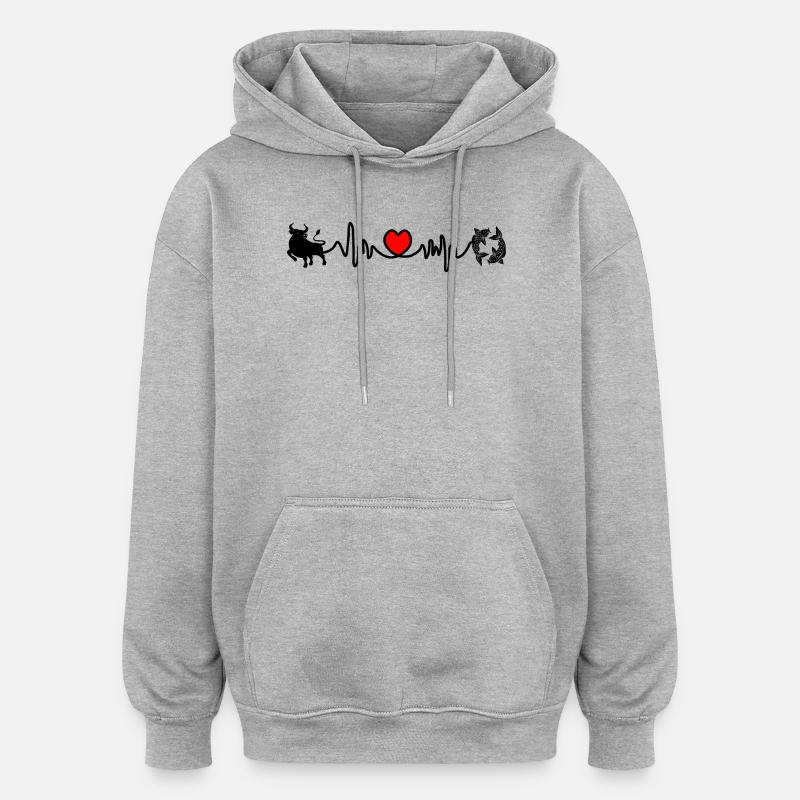 Fréquence cardiaque cardio Taureau Poissons - Sweat à capuche oversize unisexe - gris chiné