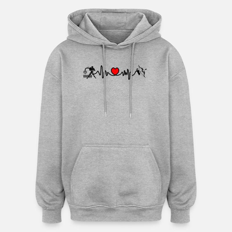 Fréquence cardiaque cardio Verseau Sagittaire - Sweat à capuche oversize unisexe - gris chiné