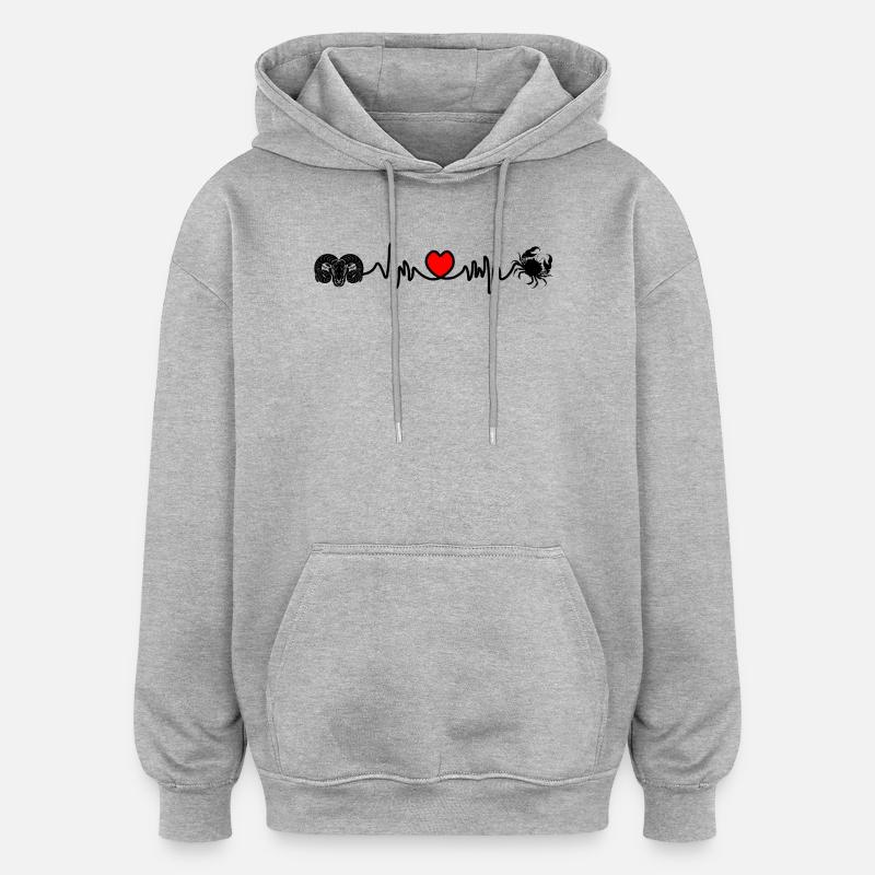 Fréquence cardiaque cardio Bélier Cancer - Sweat à capuche oversize unisexe - gris chiné