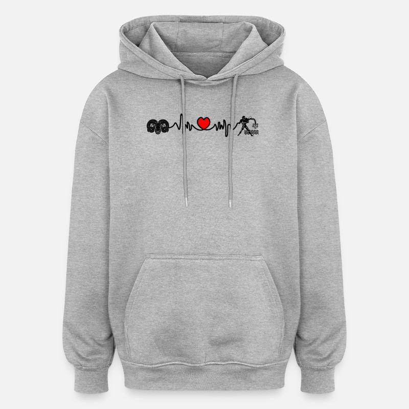 Herzfrequenz Cardio Widder Wassermann - Oversized Unisex Hoodie - Grau meliert