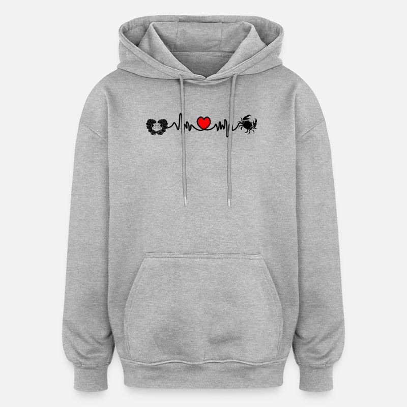 Fréquence cardiaque cardio Gémeaux Cancer - Sweat à capuche oversize unisexe - gris chiné