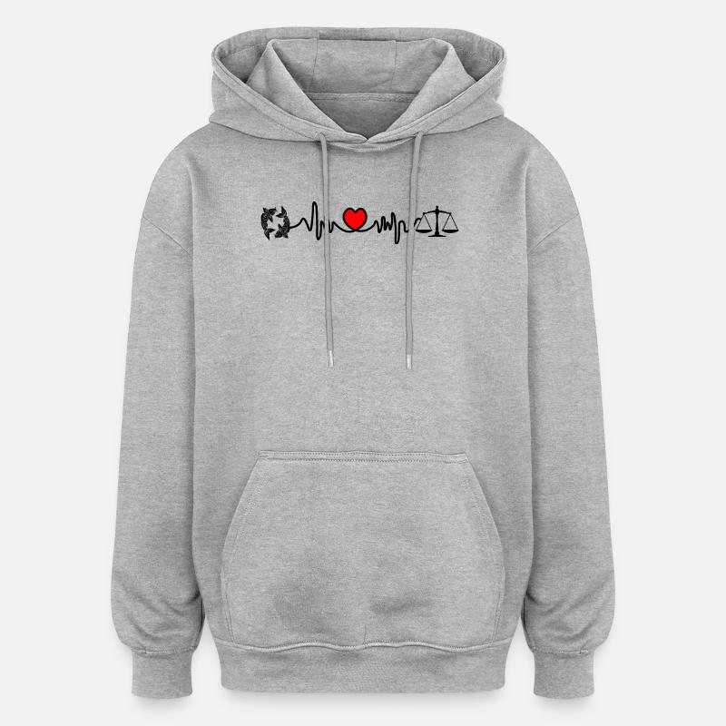 Fréquence cardiaque Cardio Fish Scale - Sweat à capuche oversize unisexe - gris chiné