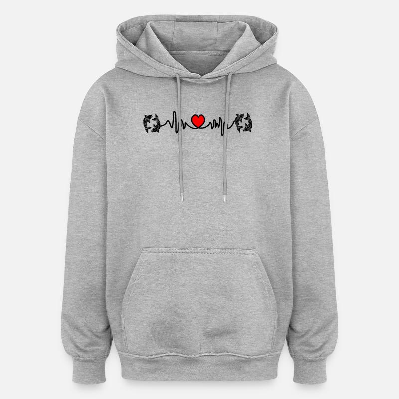 Fréquence cardiaque Cardio Pêche Pêche - Sweat à capuche oversize unisexe - gris chiné