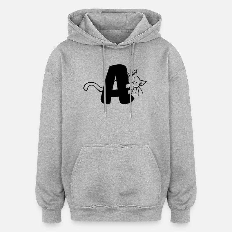 Lettre A du chat - Sweat à capuche oversize unisexe - gris chiné