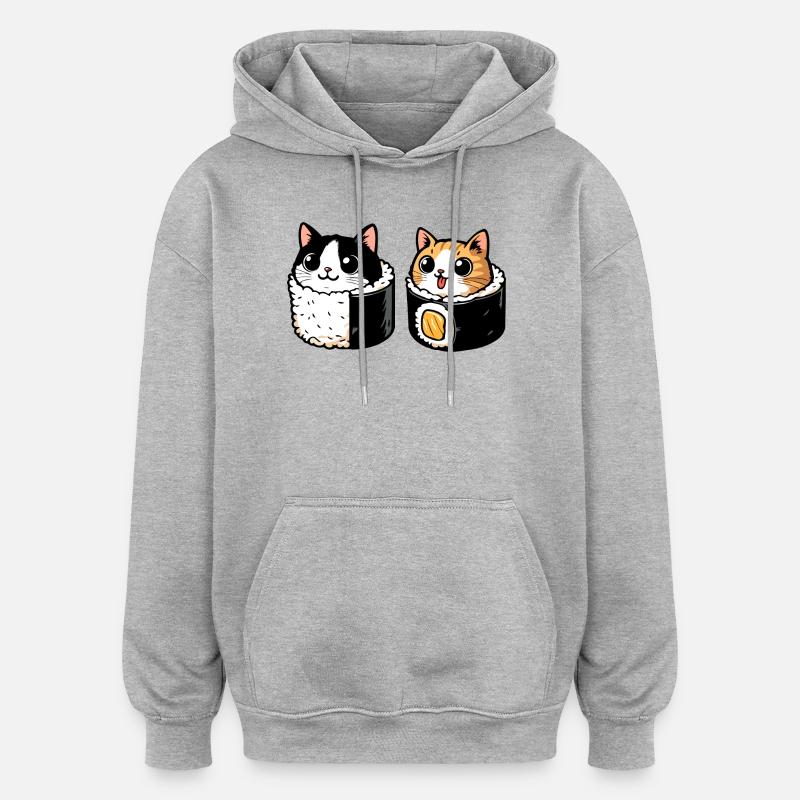 Neko Maki Mix : Le Chat Sushi - Sweat à capuche oversize unisexe - gris chiné
