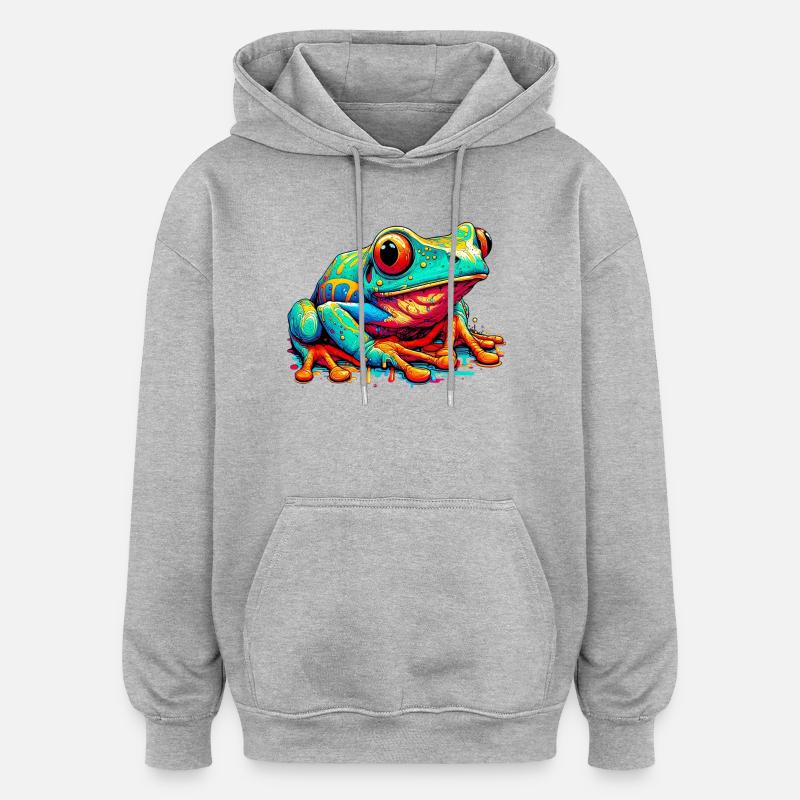 Frosch - Oversized Unisex Hoodie - Grau meliert