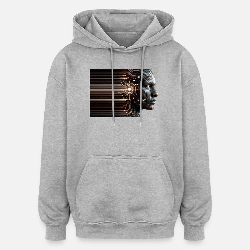 Conception numérique de cyborg fantôme - Sweat à capuche oversize unisexe - gris chiné