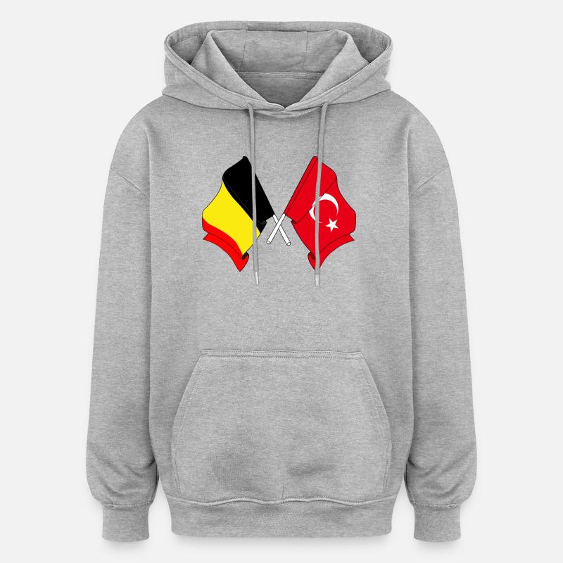 Drapeau Belgique, drapeau Turquie - Sweat à capuche oversize unisexe - gris chiné