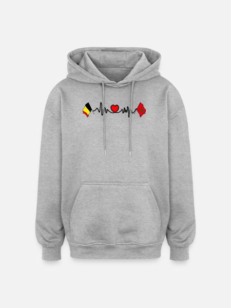 Cardio heart Drapeau Belgique, drapeau Maroc - Sweat à capuche oversize unisexe - gris chiné