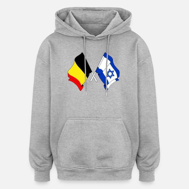 Drapeau Belgique, drapeau Israël - Sweat à capuche oversize unisexe - gris chiné