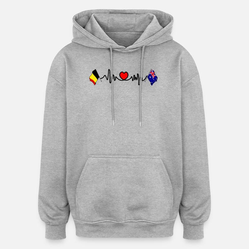 Cardio heart Drapeau Belgique, drapeau Australie - Sweat à capuche oversize unisexe - gris chiné