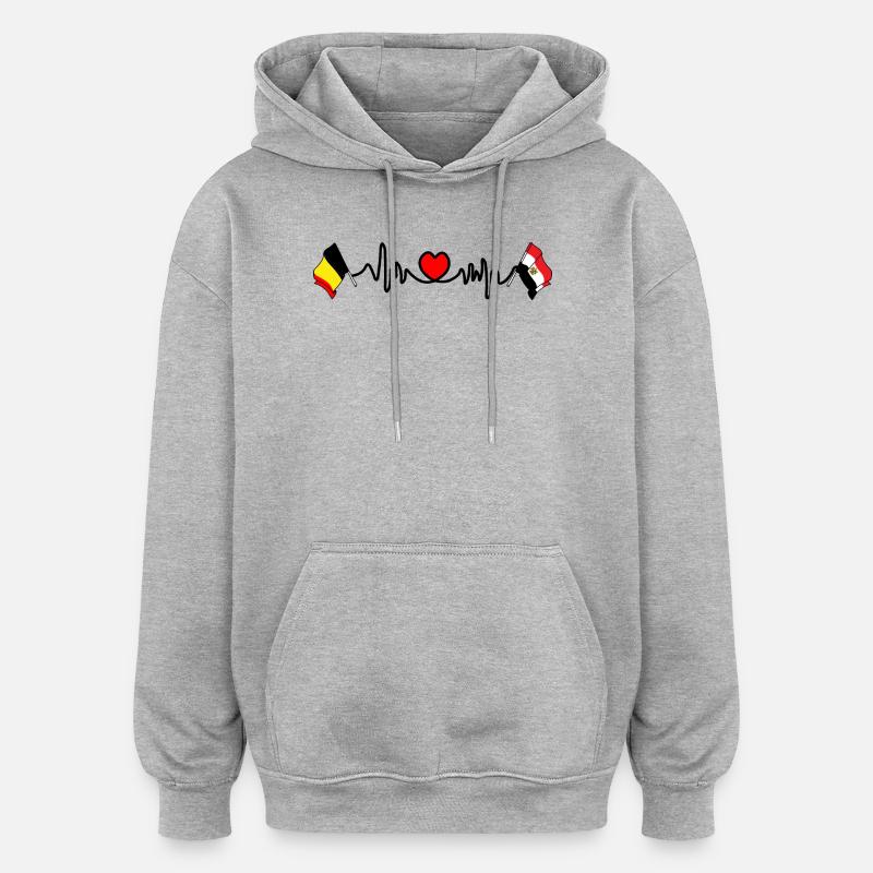 Cardio heart Drapeau Belgique, drapeau Égypte - Sweat à capuche oversize unisexe - gris chiné