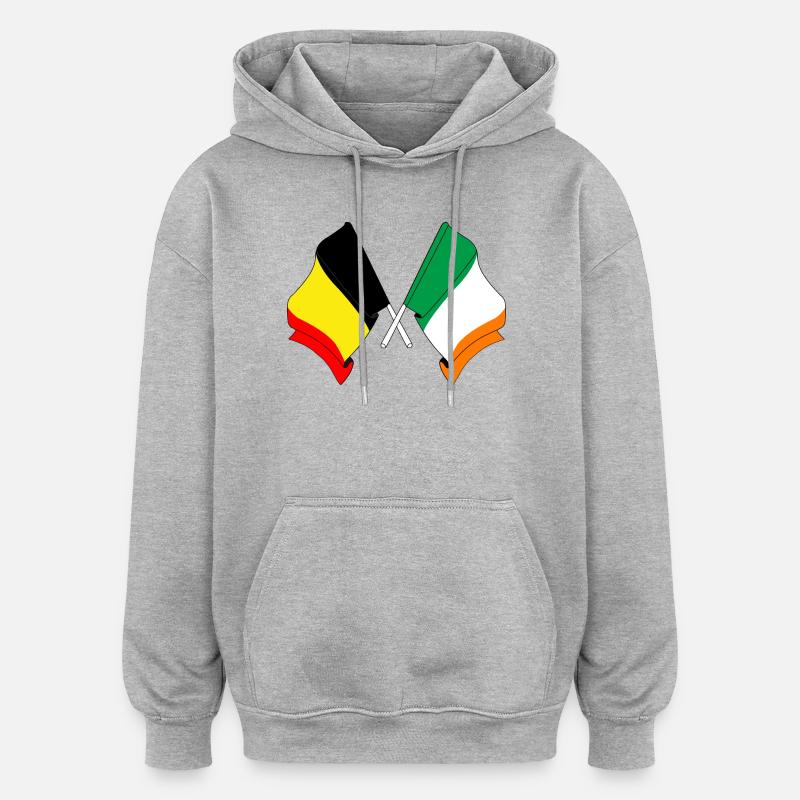 Drapeau Belgique, drapeau Irlande - Sweat à capuche oversize unisexe - gris chiné