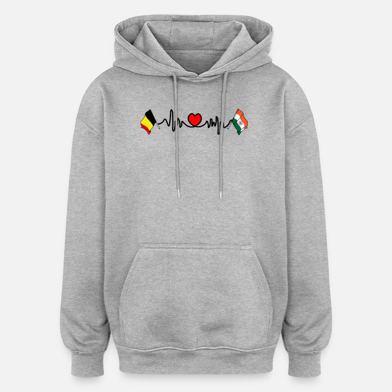 Cardio heart Drapeau Belgique, drapeau Inde - Sweat à capuche oversize unisexe - gris chiné