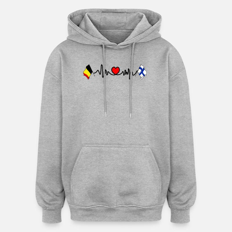 Cardio heart Drapeau Belgique, drapeau Finlande - Sweat à capuche oversize unisexe - gris chiné