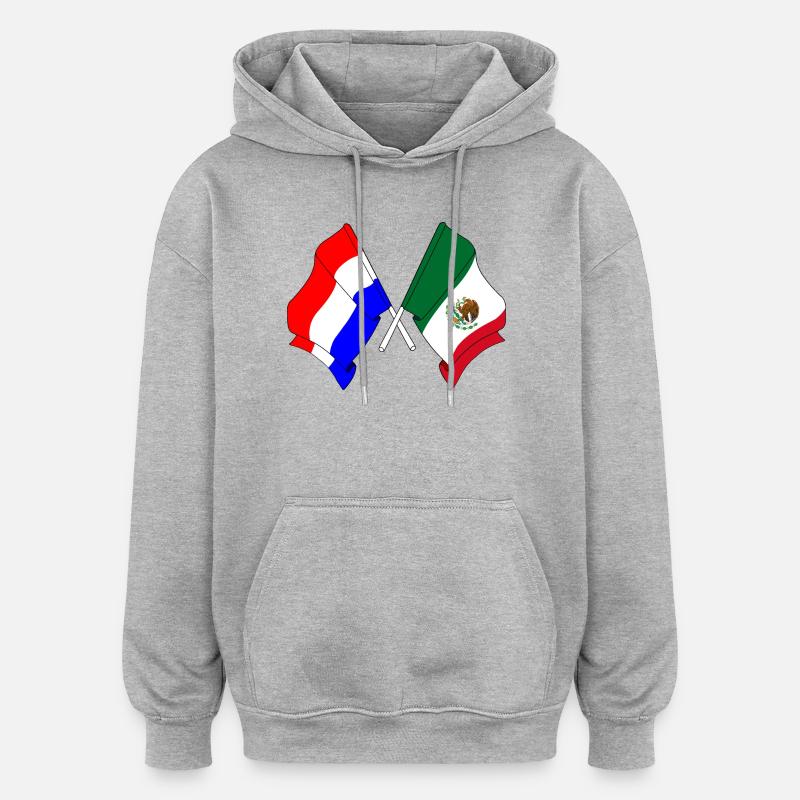 Drapeau Pays-Bas, drapeau Mexique - Sweat à capuche oversize unisexe - gris chiné