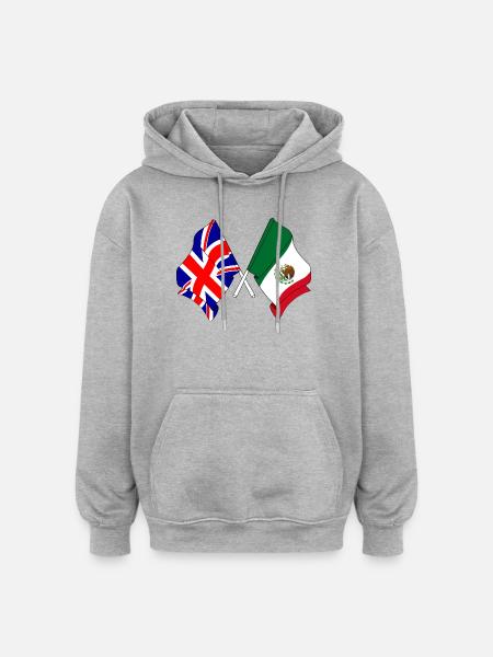 Drapeau de l’Angleterre, drapeau du Mexique - Sweat à capuche oversize unisexe - gris chiné