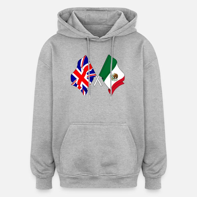 Drapeau de l’Angleterre, drapeau du Mexique - Sweat à capuche oversize unisexe - gris chiné