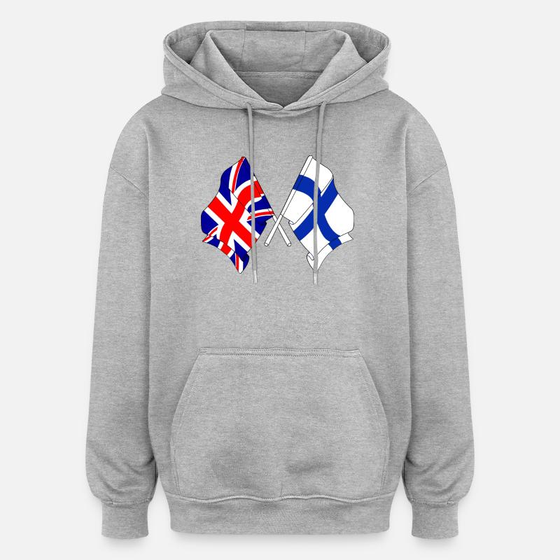 Drapeau Angleterre, drapeau Finlande - Sweat à capuche oversize unisexe - gris chiné