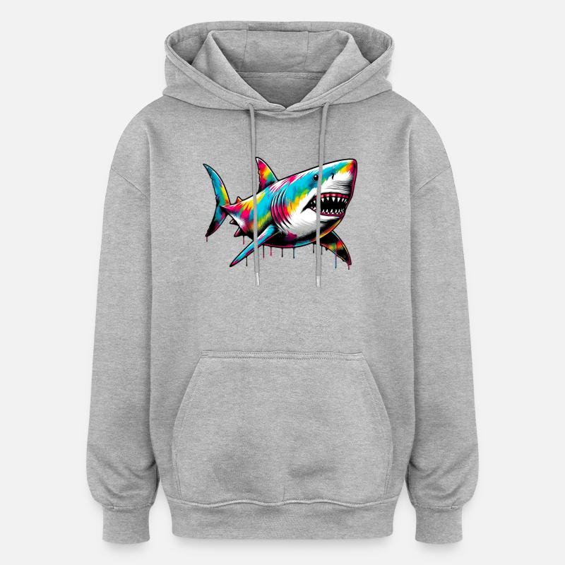 Requin - Sweat à capuche oversize unisexe - gris chiné