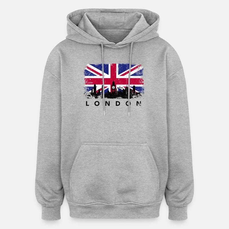 Silhouette de l’Union Jack Skyline - Sweat à capuche oversize unisexe - gris chiné