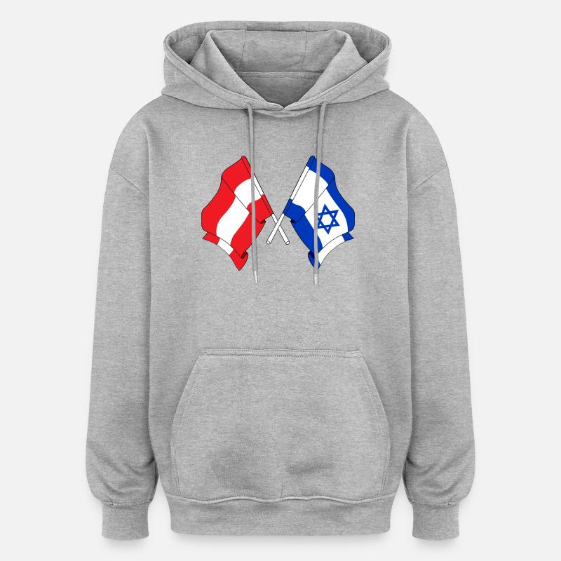 Drapeau Autriche, drapeau Israël - Sweat à capuche oversize unisexe - gris chiné