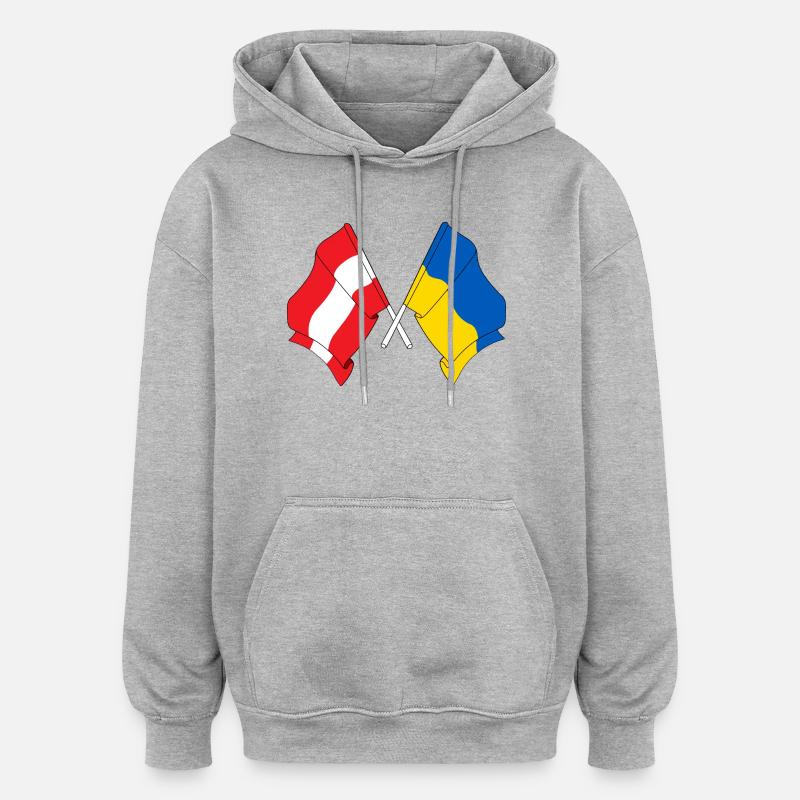 Drapeau Autriche drapeau Ukraine - Sweat à capuche oversize unisexe - gris chiné