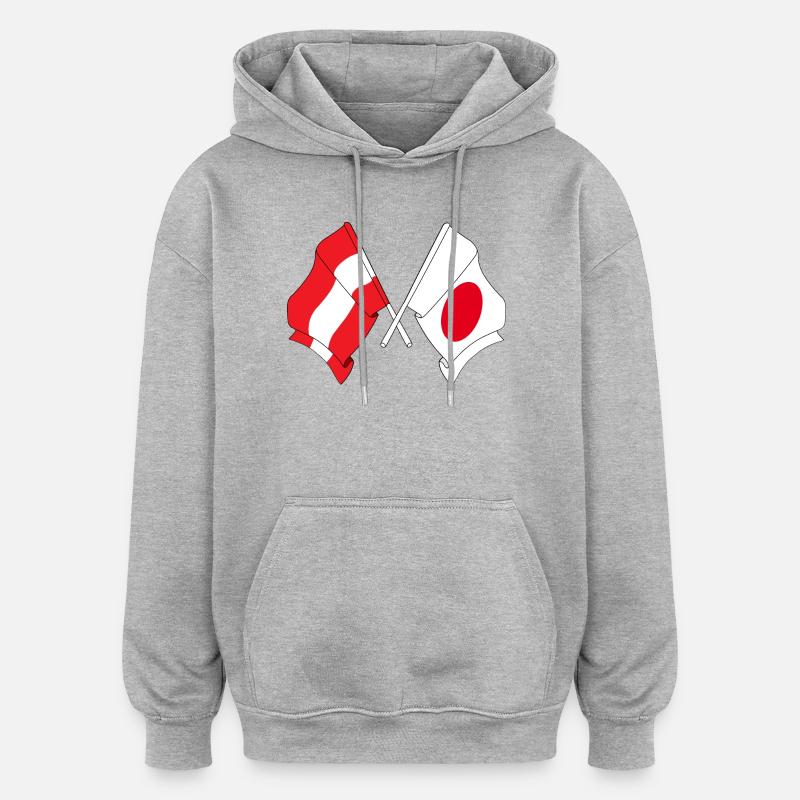 Drapeau de l'Autriche, drapeau du Japon - Sweat à capuche oversize unisexe - gris chiné