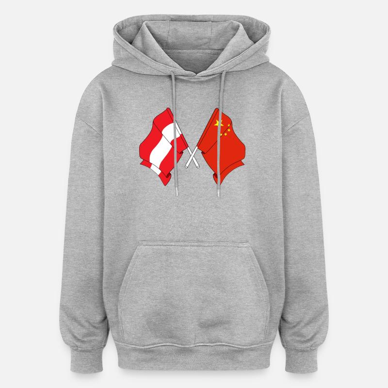 Drapeau Autriche, drapeau Chine - Sweat à capuche oversize unisexe - gris chiné