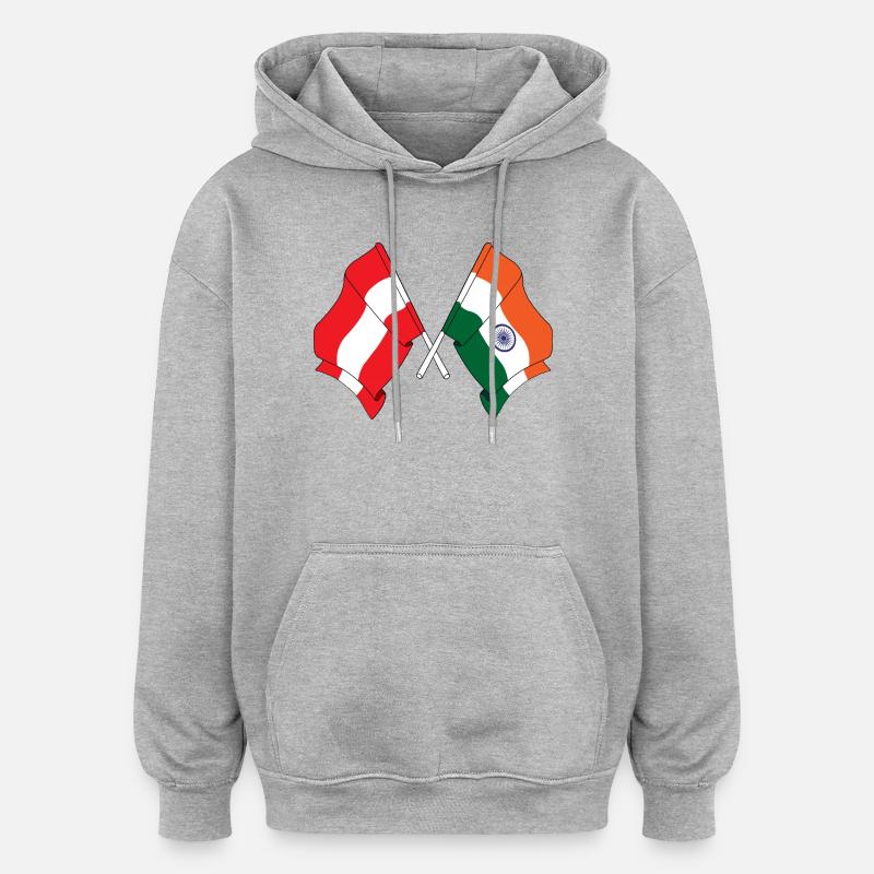 Drapeau Autriche, Drapeau Inde - Sweat à capuche oversize unisexe - gris chiné